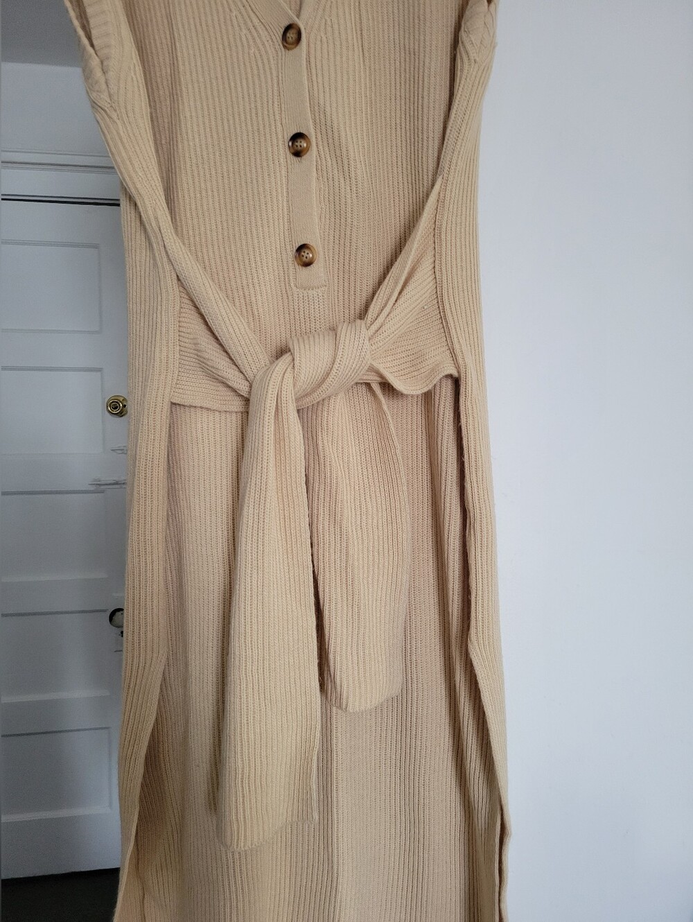 Mable Rib-Knit Front-Tie Maxi Sweater Dress Sz. M Beige - Picture 3 of 8